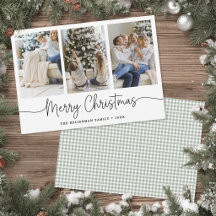 Frohe Weihnachten Grün Gingham Minimalistisches Fo