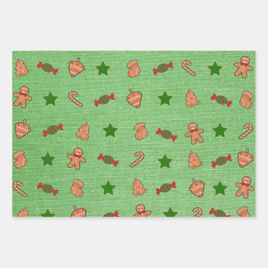 Frohe Weihnachten Grün Glocken Niedliche Candy Soc Geschenkpapier Set (Vorderseite)