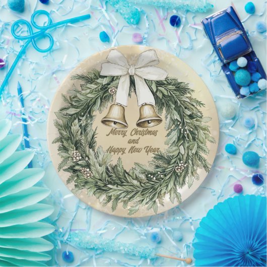 Frohe Weihnachten Grün Gold Weiße Kranz Pappteller (Party)