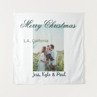 frohe weihnachten grün grau foto name ort modern wandteppich