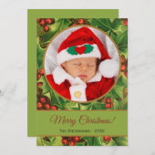 Frohe Weihnachten Grün Holly Red Script Baby Foto (Vorne/Hinten)