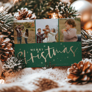 Frohe Weihnachten Grün & Imitats Gold Foto Weihnac Postkarte