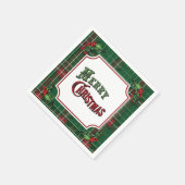 Frohe Weihnachten Grün Kariert mit Stechpalme Serviette (Ecke)