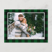 Frohe Weihnachten Grün Karierten Paar Foto Postkarte (Vorderseite)