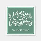 Frohe Weihnachten Grün Moderne Skriptferien Serviette (Vorderseite)