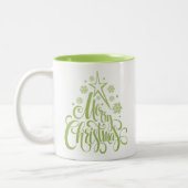 Frohe Weihnachten Grün Moderne Zweifarbige Tasse (Links)