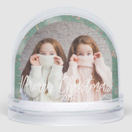 Frohe Weihnachten Grün Personalisiertes Foto Schneekugeln