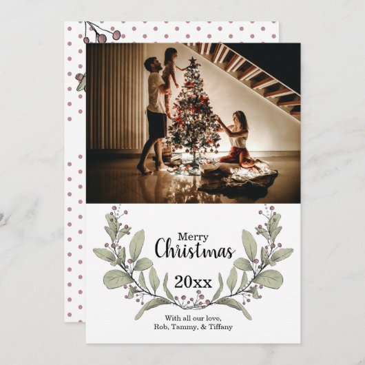 Frohe Weihnachten Grün Pink Mistletoe Wreath Foto (Vorne/Hinten)