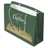 Frohe Weihnachten Grün Retro | Real Anwesen Client Große Geschenktüte (Rückseite Schrägansicht)