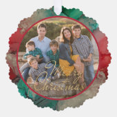 Frohe Weihnachten Grün Rot Foto Vorlage Ornament Karte (Vorderseite)