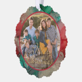 Frohe Weihnachten Grün Rot Foto Vorlage Ornament Karte (Links)