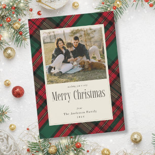 Frohe Weihnachten Grün Rot Kariert Familienfoto
