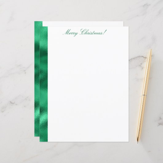 Frohe Weihnachten Grün Satin Metallic Stationary (Vorderseite/Rückseite Beispiel)
