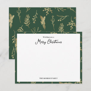 Frohe Weihnachten Grün und Gold botanisch Mitteilungskarte