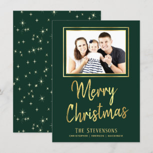 Frohe Weihnachten   Grün und Gold   FOTO Einladung