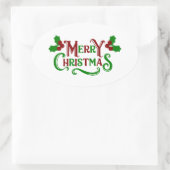 Frohe Weihnachten Grün und Rot Holly Graphic Ovaler Aufkleber (Tasche)