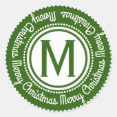 Frohe Weihnachten Grün & Weiß Urlaub ANY Monogram Runder Aufkleber (Vorderseite)