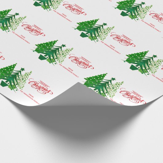 Frohe Weihnachten, grüne Bäume Umhüllungspapier Geschenkpapier (Ecke)