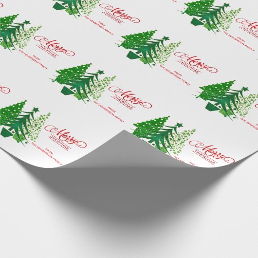 Frohe Weihnachten, grüne Bäume Umhüllungspapier Geschenkpapier (Ecke)