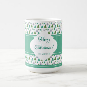 Frohe Weihnachten Grüne Blaue Baum Kaffeetasse