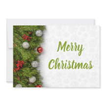 Frohe Weihnachten Grüne Branchen und Ornamente