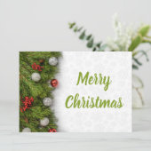 Frohe Weihnachten Grüne Branchen und Ornamente Karte (Stehend Vorderseite)