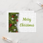 Frohe Weihnachten Grüne Branchen und Ornamente Karte (Vorderseite/Rückseite Beispiel)