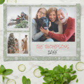 Frohe Weihnachten Grüne Doodles 5 Foto Familienges Geschirrtuch (Gefaltet)