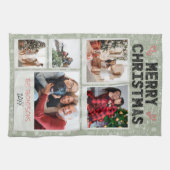 Frohe Weihnachten Grüne Doodles 5 Foto Familienges Geschirrtuch (Horizontal)