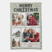 Frohe Weihnachten Grüne Doodles 5 Foto Familienges Geschirrtuch (Vertikal)