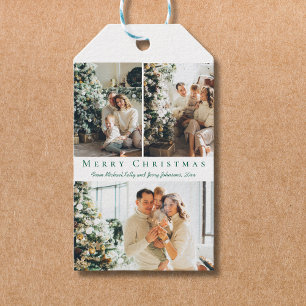 Frohe Weihnachten grüne Drehbuch 3 Fotos Collage Geschenkanhänger