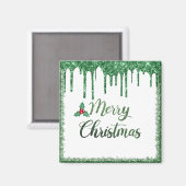 Frohe Weihnachten - Grüne Glitzer Kirsche Magnet (Vorderseite/Rückseite)