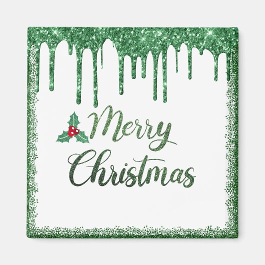 Frohe Weihnachten - Grüne Glitzer Kirsche Magnet (Vorne)