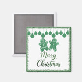 Frohe Weihnachten - grüne Glitzer Magnet (Vorderseite/Rückseite)