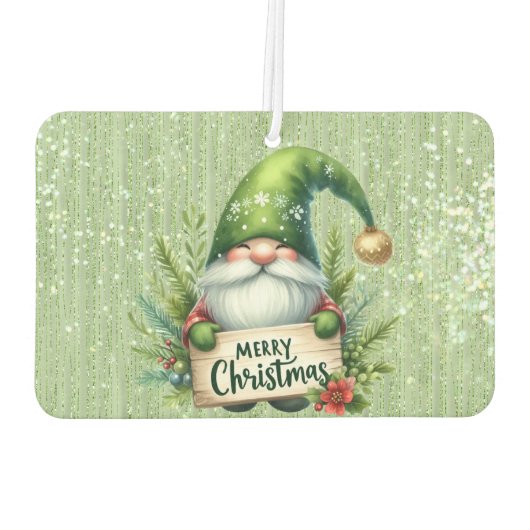 Frohe Weihnachten Grüne Gnome Glittery Autolufterfrischer (Rückseite)