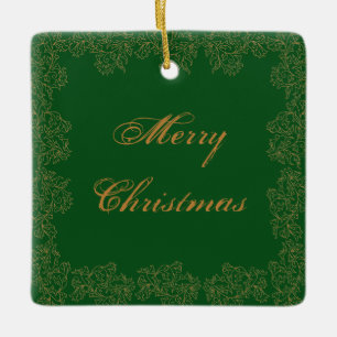 Frohe Weihnachten Grüne Goldene Tree Keramikornament