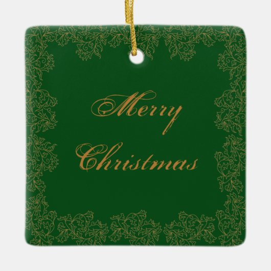 Frohe Weihnachten Grüne Goldene Tree Keramikornament (Vorderseite)