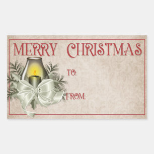 Frohe Weihnachten   Grüne Kerze Rechteckiger Aufkleber