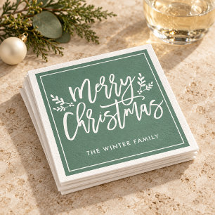 Frohe Weihnachten Grüne Moderne Schrift Urlaub Serviette