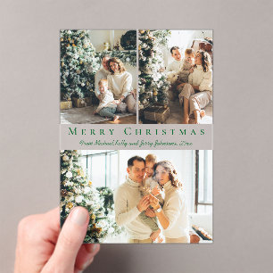 frohe weihnachten grüne schrift 3 fotos urlaub acryleinladungen