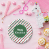 Frohe Weihnachten Grüne Streifen Pappteller (Party)