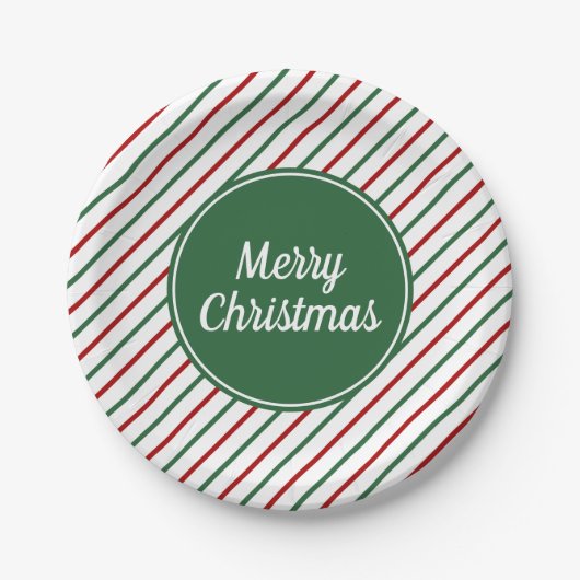 Frohe Weihnachten Grüne Streifen Pappteller (Vorderseite)