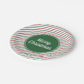 Frohe Weihnachten Grüne Streifen Pappteller (Schrägansicht)