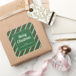 Frohe Weihnachten Grüne Streifen Quadratischer Aufkleber