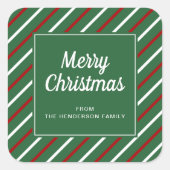 Frohe Weihnachten Grüne Streifen Quadratischer Aufkleber (Vorderseite)