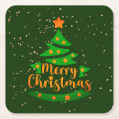 Frohe Weihnachten Grüne Tree Gold Orange Stars Rechteckiger Pappuntersetzer (Vorderseite)