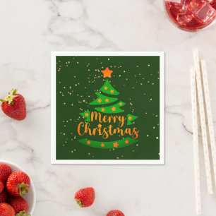 Frohe Weihnachten Grüne Tree Gold Orange Stars Serviette