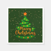Frohe Weihnachten Grüne Tree Gold Orange Stars Serviette (Vorderseite)