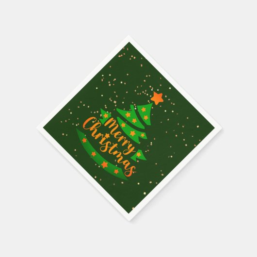 Frohe Weihnachten Grüne Tree Gold Orange Stars Serviette (Ecke)