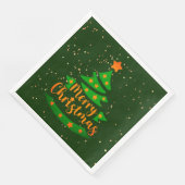 Frohe Weihnachten Grüne Tree Gold Orange Stars Serviette (Ecke)